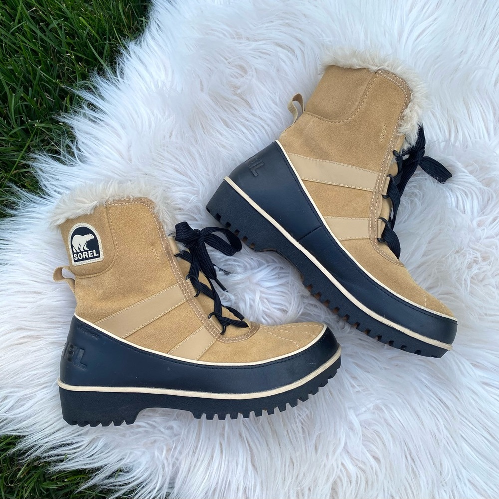 Sorel Women’s 5 Tivoli II Suede Snow Boots Curry Faux Fur Trim 36 EU